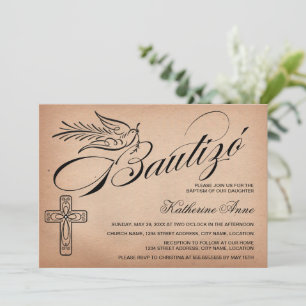 Elegant Vintage Script Kor och Dove Bautizó Inbjudningar