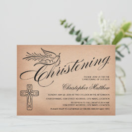 Elegant Vintage Script Kor och Dove Christening Inbjudningar