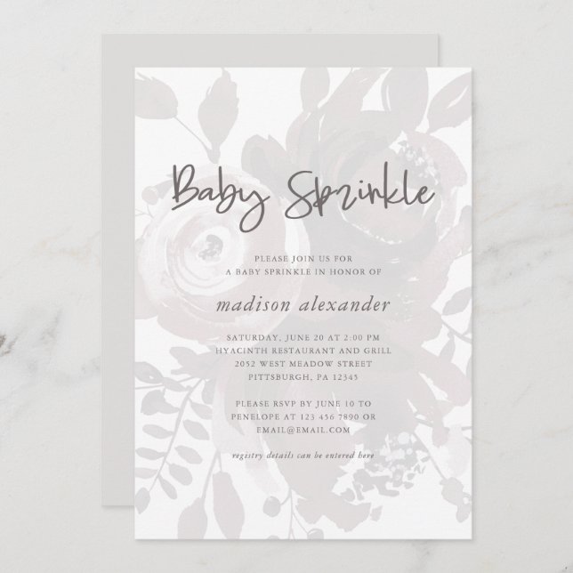 Elegant Vintage Se Blommigt Baby Sprinkle Inbjudningar (Fram/baksida)