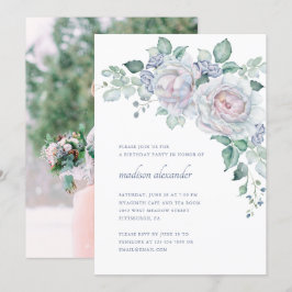 Elegant Vintage Se Blommigt Photo Födelsedagsfest Inbjudningar