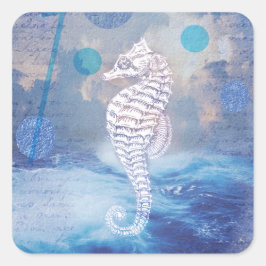 Elegant Vintage Seahorse Blue Ocean Vinkarare Fyrkantigt Klistermärke