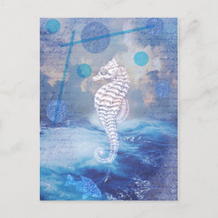 Elegant Vintage Seahorse Blue Ocean Vinkarare Helg Vykort