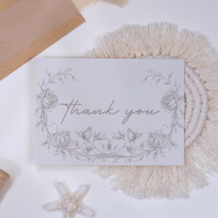 Elegant Vintage Sepia Blommig Bröllop Tacksamhetsk Tack Kort