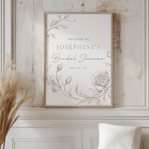 Elegant Vintage Sepia Bröllopsdusch Välkomstskylt Poster