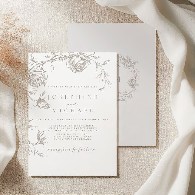 Elegant Vintage Sepia Bröllopsinbjudan Inbjudningar (Skapare uppladdad)