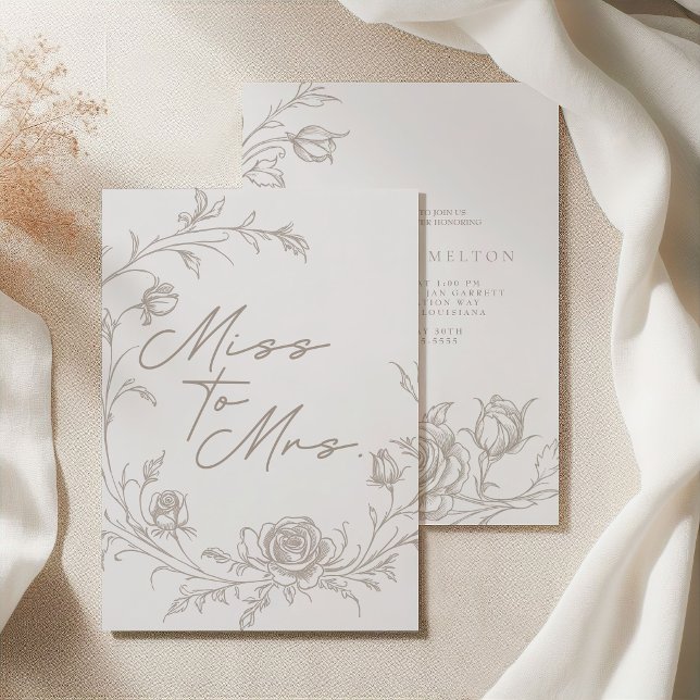 Elegant Vintage Sepia Fröken till Fru Bröllopsdusc Inbjudningar (Skapare uppladdad)