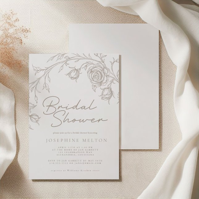 Elegant Vintage Sepia Ros Bröllopsdusch Inbjudningar (Skapare uppladdad)
