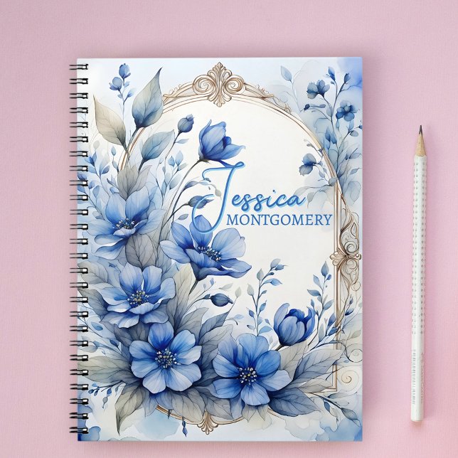 Elegant Vintage Serene Blue-Blommar Anteckningsbok (Skapare uppladdad)