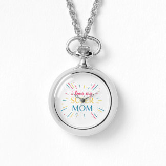Elegant Vintage Silver I Love My Super Mom Fickur Armbandsur