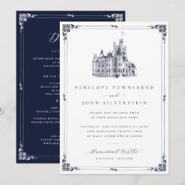 Elegant Vintage Slott Ram Wedding Dubbelsidig Bröl Inbjudningar