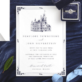 Elegant Vintage Slottsillustration Ram Bröllop Inbjudningar