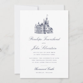 Elegant Vintage Slottsmanusillustration Bröllop Inbjudningar