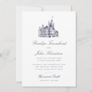 Elegant Vintage Slottsmanusillustration Bröllop Inbjudningar