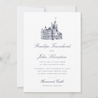 Elegant Vintage Slottsmanusillustration Bröllop Inbjudningar