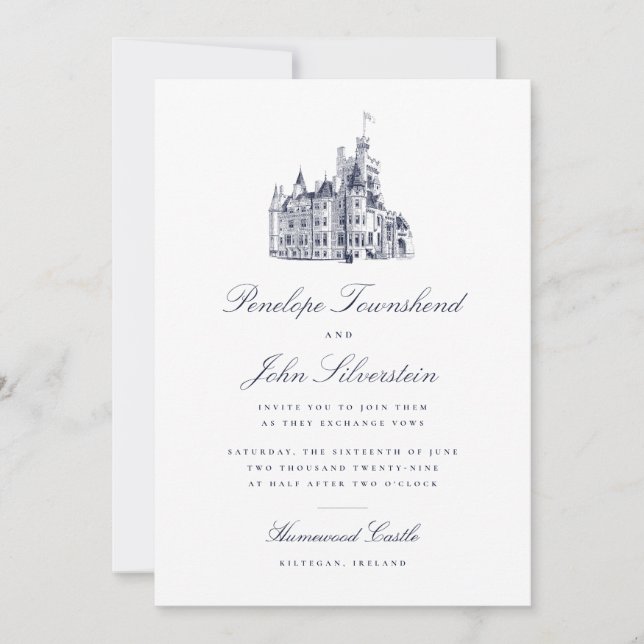 Elegant Vintage Slottsmanusillustration Bröllop Inbjudningar (Framsida)