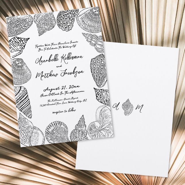 Elegant Vintage Snigelskal Strandbröllop Inbjudningar (Elegant Vintage Seashell Beach Wedding Invitation )