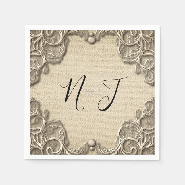 Elegant Vintage Södra Charm Burlap Spets  Pappersservett (Framsidan)