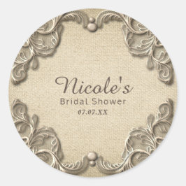 Elegant Vintage Södra Charm Linned Tyll Bröllop Runt Klistermärke