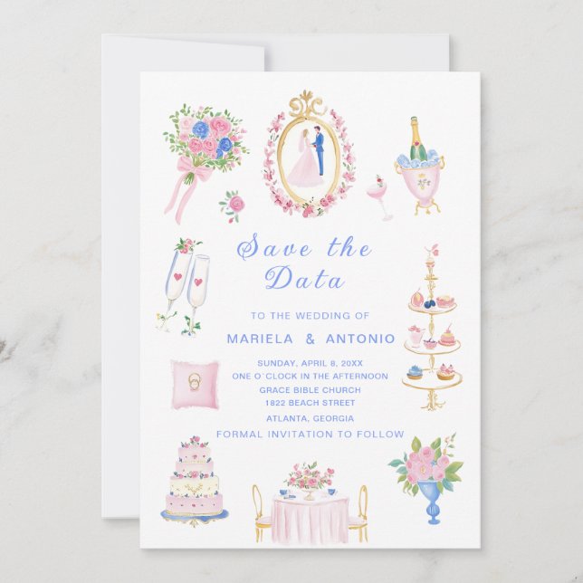 Elegant Vintage spara datan Vattenfärg Bröllop F Inbjudningar (Framsida)