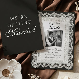 Elegant Vintage Spets Foto Spara Datum Inbjudningar