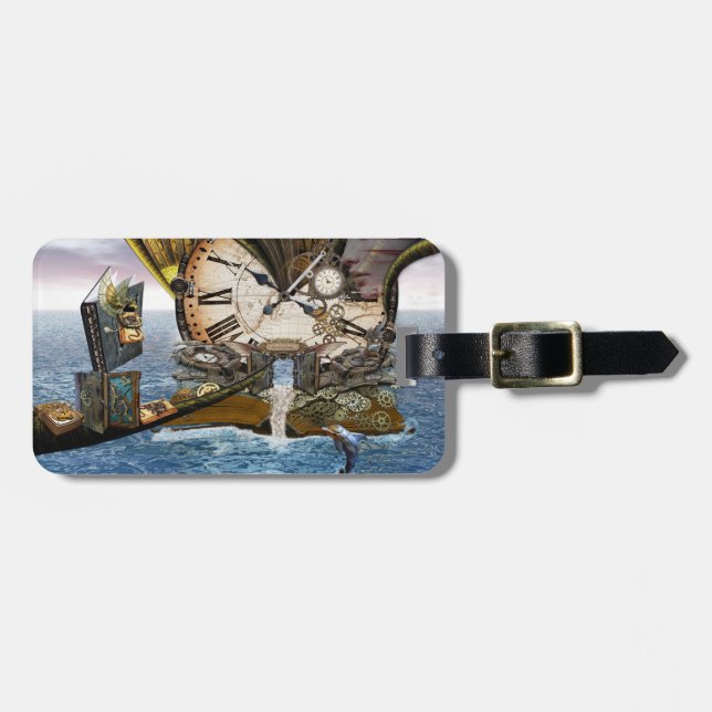 Elegant Vintage Steampunk dragon art Suede Wristle Bagagebricka (Horisontell Framsida)