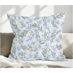 ELEGANT VINTAGE STIL BLÅA BLOMMOR & GRÖNT LÖV KUDDE