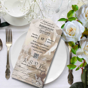 Elegant Vintage Stil Vit ros QR-kod