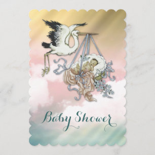 Elegant Vintage Stork Bebisbad Inbjudningar