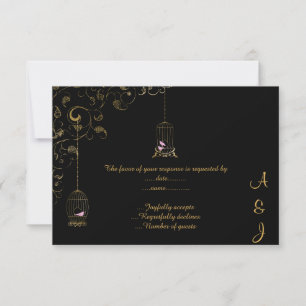 ELEGANT VINTAGE SVART FÅGELBUR CUSTOM RSVP OSA KORT