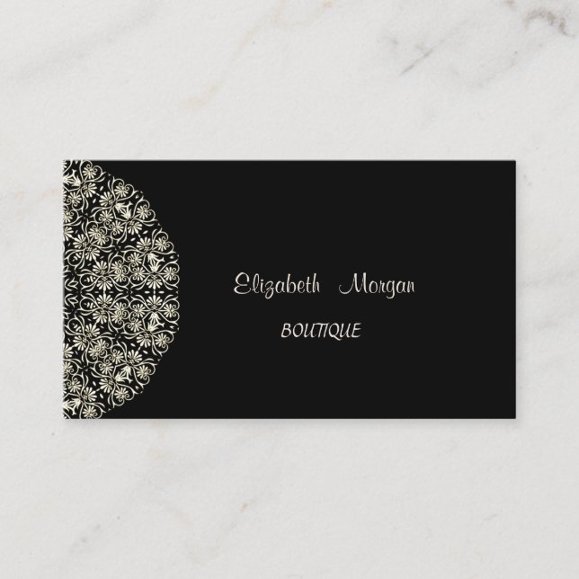 Elegant Vintage, Svart, Spets Visitkort (Framsida)