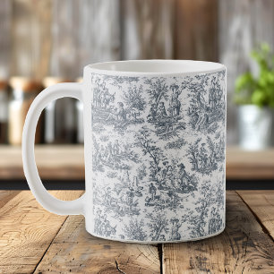 Elegant vintage svart toile de jouy kaffemugg