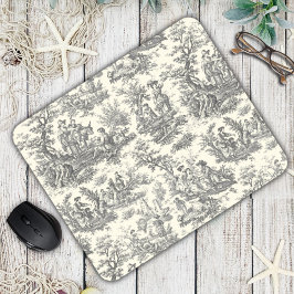 Elegant vintage svart toile de jouy musmatta