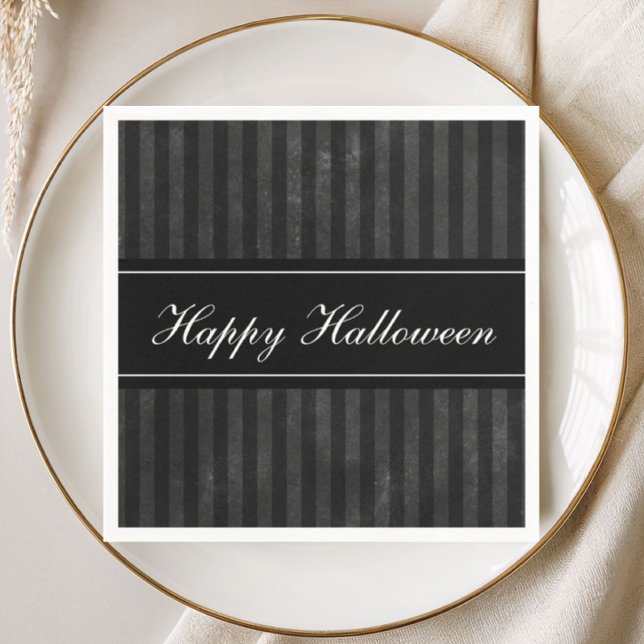 Elegant Vintage Svarta Ränder Glad Halloween  Pappersservett (Elegant Vintage Black Stripes Happy Halloween Napkins)