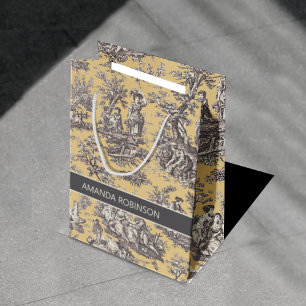 Elegant vintage svartvit gult toile de jouy