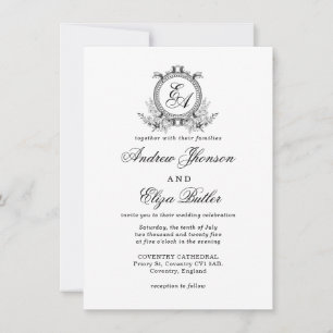 Elegant Vintage Svartvit monogram Inbjudningar