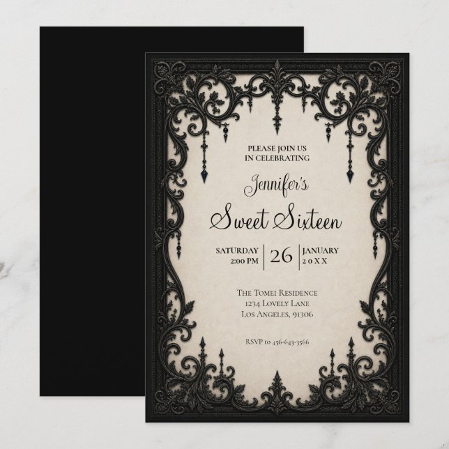 Elegant Vintage Sweet 16 Födelsedag Inbjudningar (Fram/baksida)