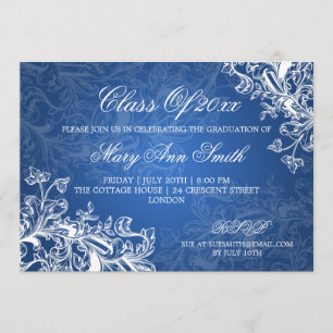 Elegant Vintage Swirls Studentfest Blue Inbjudningar