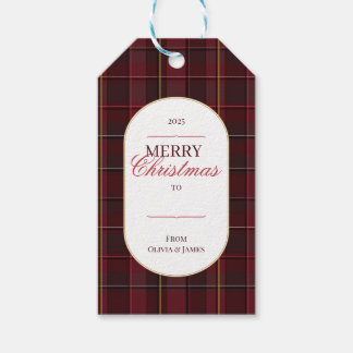 Elegant vintage Tartan Plaid Christmas gift tag Presentetikett