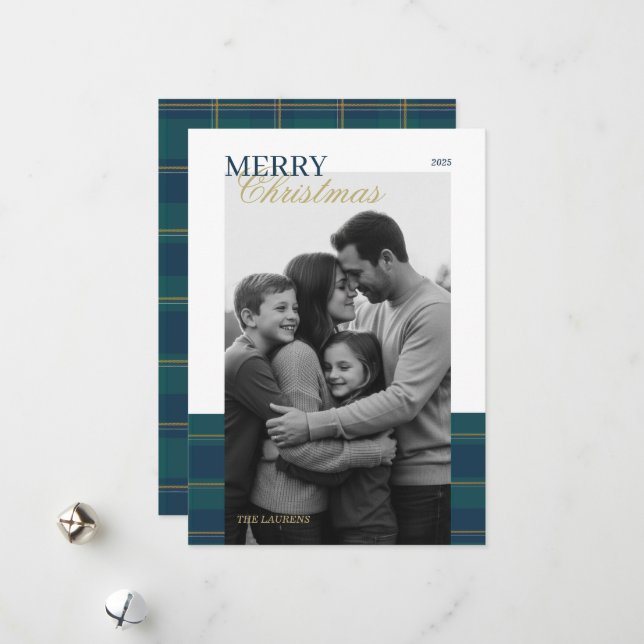 Elegant vintage Tartan Plaid Holiday Card Julkort (Fram/Back In Situ)