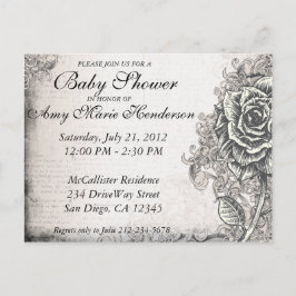 Elegant Vintage Tattoo Rose Baby Shower Kort