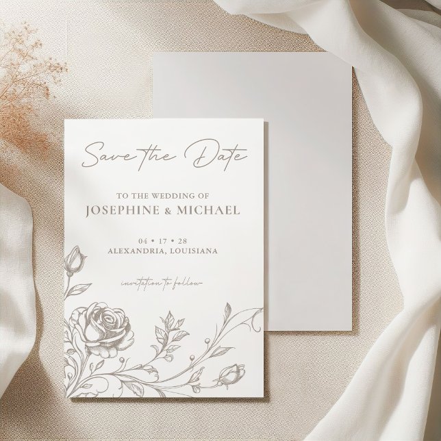 Elegant Vintage Taupe Sepia Ros Spara Datum Datumet (Skapare uppladdad)