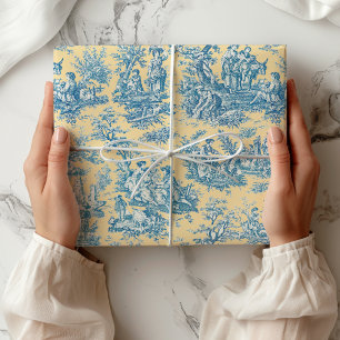 Elegant vintage teal gul toile de jouy presentpapper