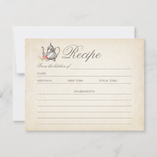 Elegant Vintage Teaparty Receptkort (Framsida)