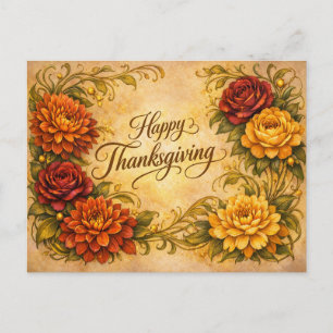 Elegant Vintage Thanksgiving Blommig Rullande Desi Helg Vykort