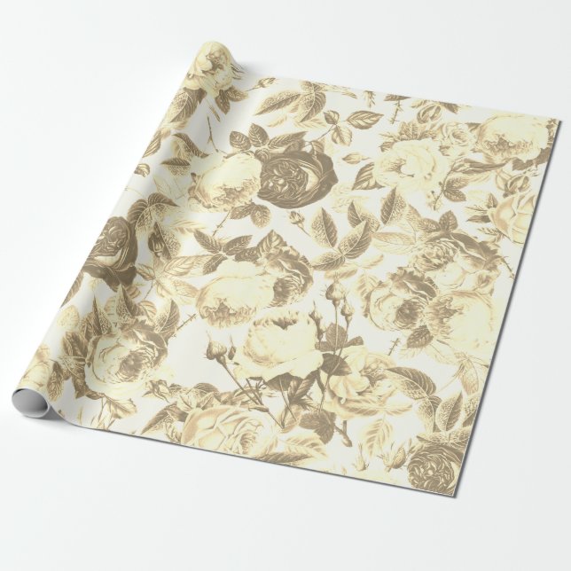 Elegant Vintage Toile Chic Sepia Beige Ro Presentpapper (Utrullad)