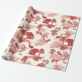 Elegant Vintage Toile Red Hjort Woodland Sömlös Presentpapper