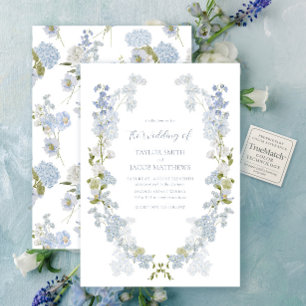 Elegant Vintage Trädgård Blå & Vit Script Bröllop Inbjudningar