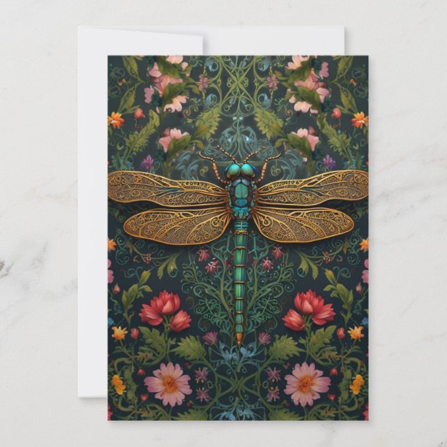 Elegant Vintage trollslända boho botanisk  Inbjudningar (Framsida)