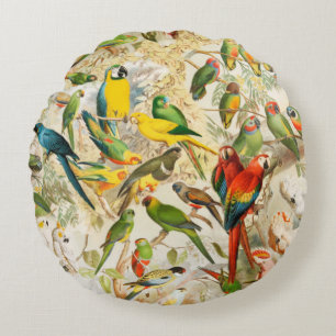 Elegant Vintage Tropical Birds Parrots Rund Kudde