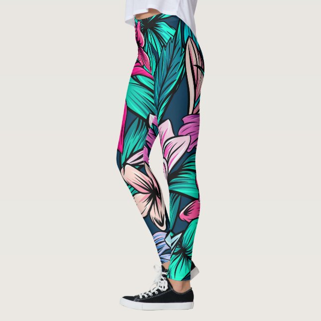 Elegant Vintage Tropical Flowers and Lövs Art | Leggings (Vänster)